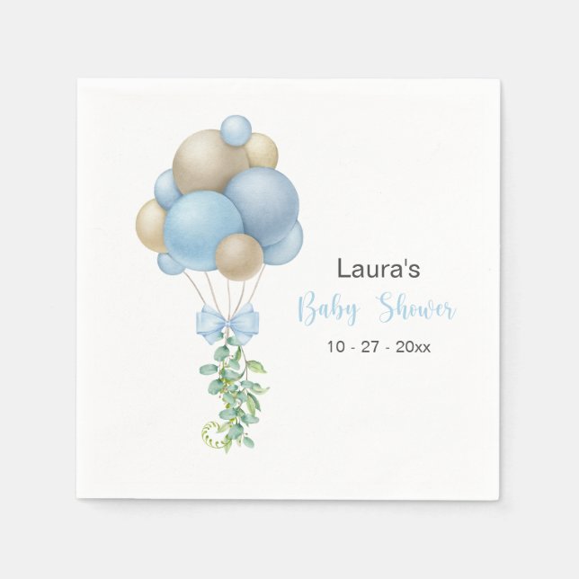 Minimalist Blue Balloons Boy Baby Shower Napkin (Front)
