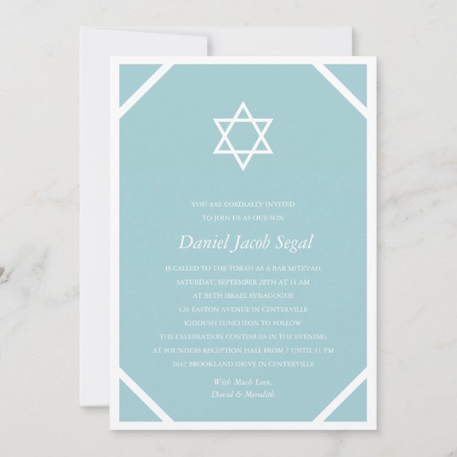 Minimalist Blue Bar or Bat Mitzvah Invitation (Front)