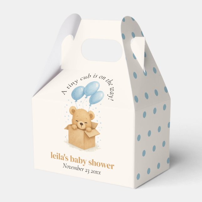 Minimalist Blue Bear Balloon Baby Shower Favour Box (Front Side)