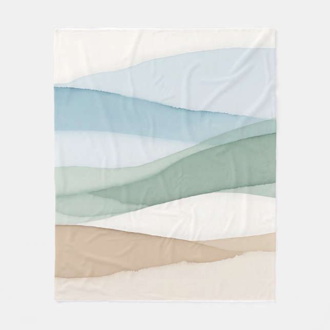 Minimalist Blue Beige Landscape Fleece Blanket (Front)