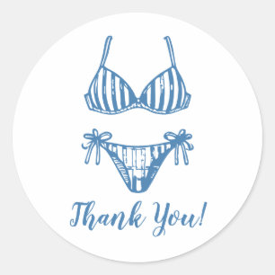Minimalist Blue Bikini Coastal Thank You Classic Round Sticker