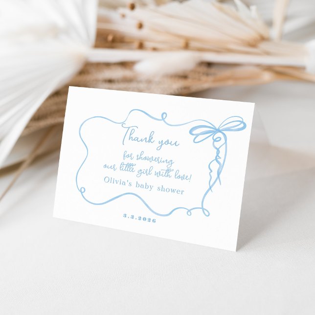 Minimalist blue bow wavy baby shower thank you (Creator Uploaded)