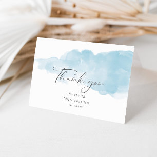 Minimalist blue boy Baptism thank you Card