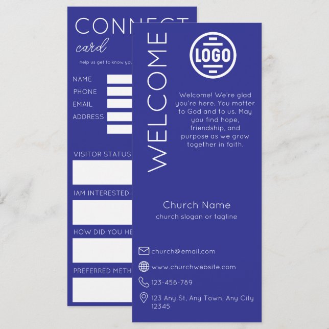 Minimalist Blue Church Connection Card (Front/Back)