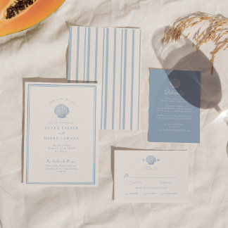 Minimalist Blue Coastal Wedding Invitation