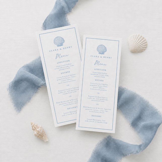 Minimalist Blue Coastal Wedding Long Menu Card (Creator Uploaded)