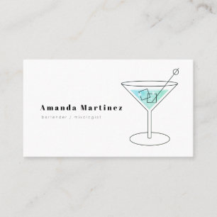Minimalist Blue Cocktail Bartender Mixologist Business Card