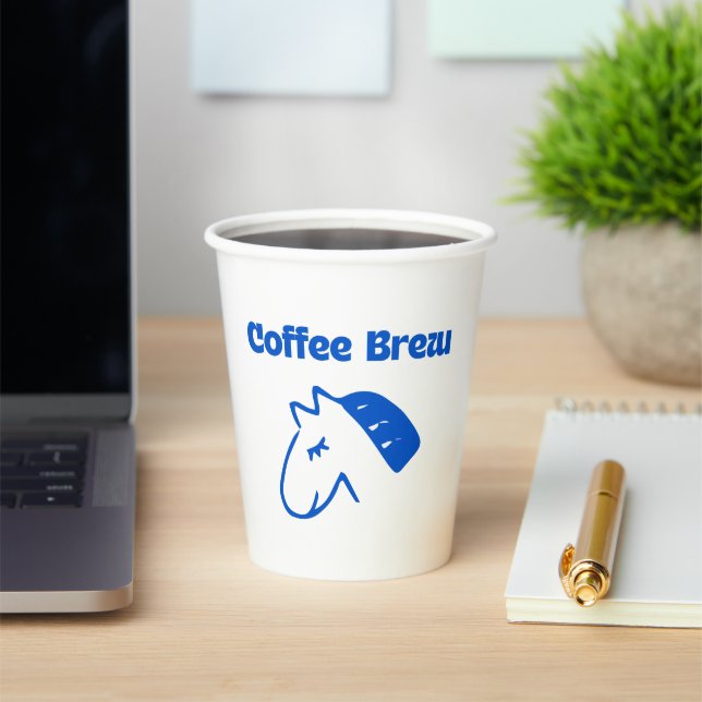 Minimalist Blue Coffee Logo Paper Cups (Insitu)