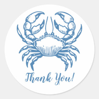Minimalist Blue Crab Coastal Thank You Classic Round Sticker