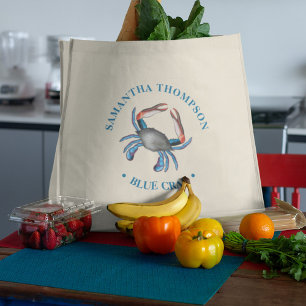 Minimalist Blue Crab Simple Nautical Blue Crab Tote Bag