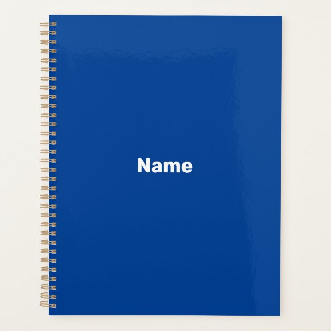 Minimalist blue custom text year monogram modern planner (Front)