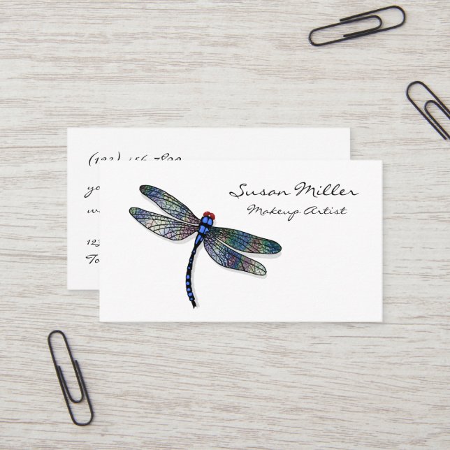 Minimalist Blue Dragonfly Business Card (Front/Back In Situ)