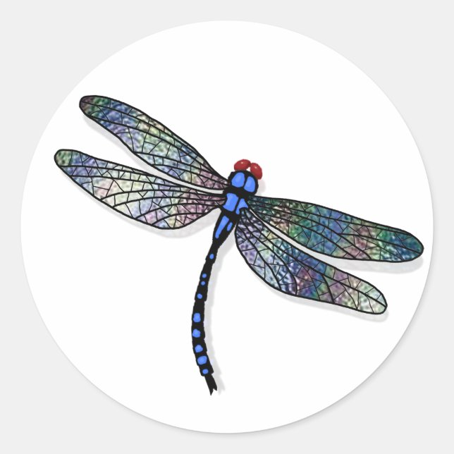 Minimalist Blue Dragonfly Classic Round Sticker (Front)