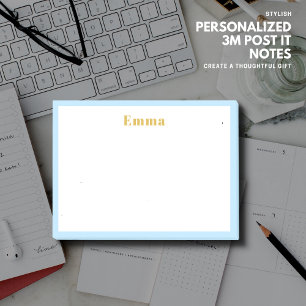 Minimalist Blue Edge Personalized Post-It Notes