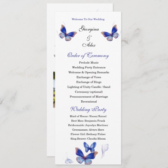 Minimalist Blue Editable Photo Wedding Program Programme (Front/Back)