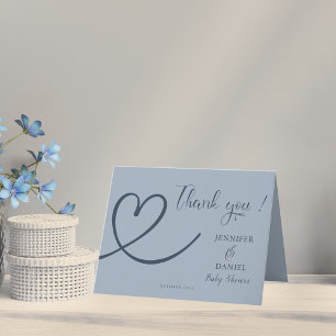 Minimalist Blue Elegant Modern Oh Baby Shower   Thank You Card