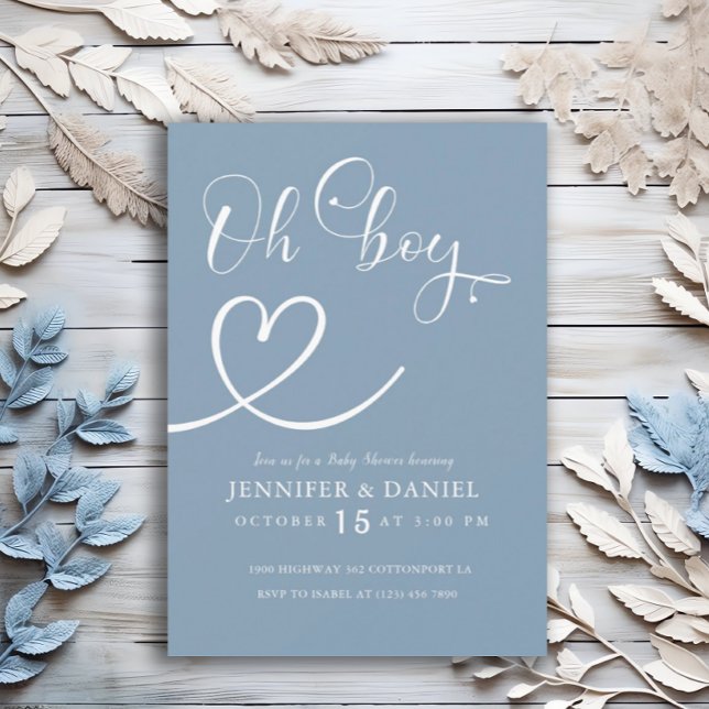 Minimalist Blue Elegant Oh Boy Baby Shower Invitation (Creator Uploaded)