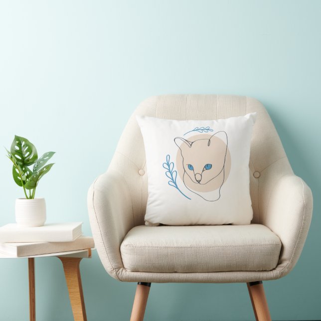 Minimalist Blue Eyed Cat Pillow Design (Chair)