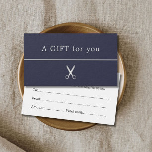 Minimalist Blue Faux Silver Line Scissor Gift Card