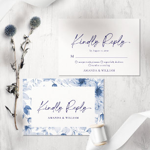 Minimalist Blue Floral RSVP Card – Kindly Reply