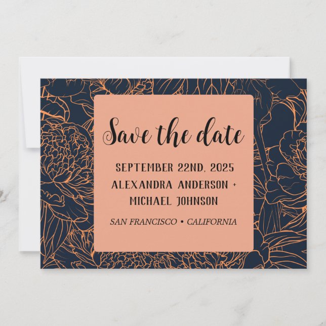minimalist blue Floral Save the date  (Front)