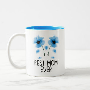 Minimalist Blue Floral Twin Blossom Two-Tone Coffee Mug
