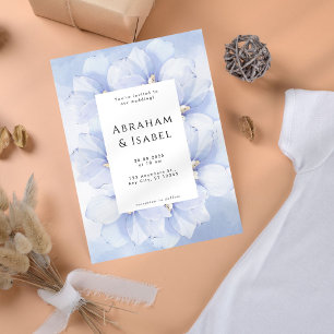 Minimalist Blue Floral Watercolor Wedding Invitati Invitation