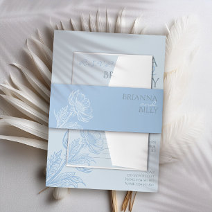 Minimalist Blue Floral Wedding Invitation Belly Band