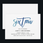 Minimalist Blue Foil 16th Birthday Invitation<br><div class="desc">This 16th birthday party invitation features an eye catching blue foil 'sixteen' text. Please note that the blue foil is a texture only, not real foil. For more advanced customisation of this design, e.g. changing layout, font or text size please click the "CUSTOMIZE" button above. Please contact me for any...</div>