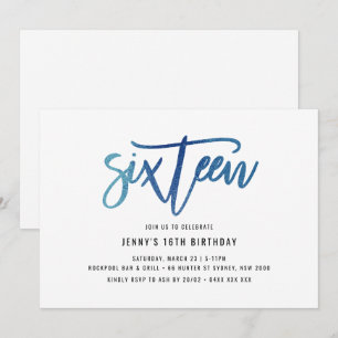 Minimalist Blue Foil 16th Birthday Invitation