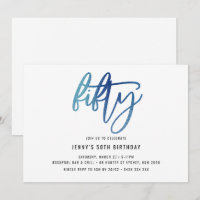 Minimalist Blue Foil 50th Birthday Invitation