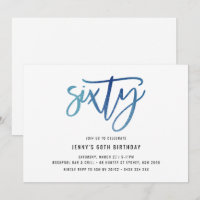 Minimalist Blue Foil 60th Birthday Invitation