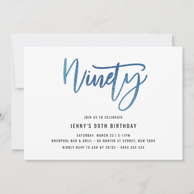 Minimalist Blue Foil 90th Birthday Invitation (Front)