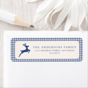 Minimalist Blue Gingham Plaid Deer Return Address