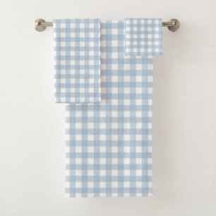 Minimalist Blue Gingham Plaid Pattern Bath Towel Set