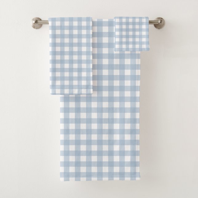 Minimalist Blue Gingham Plaid Pattern Bath Towel Set (Insitu)