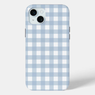 Minimalist Blue Gingham Plaid Pattern iPhone 15 Mini Case