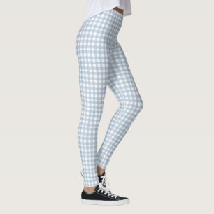 Minimalist Blue Gingham Plaid Pattern Leggings