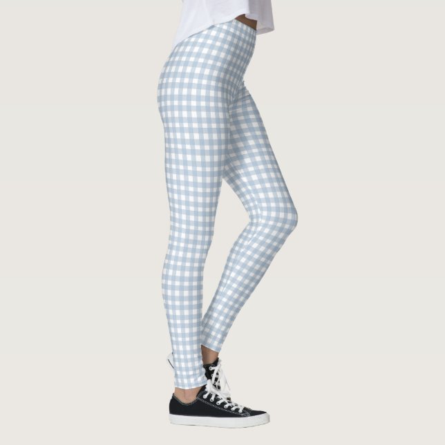 Minimalist Blue Gingham Plaid Pattern Leggings (Right)