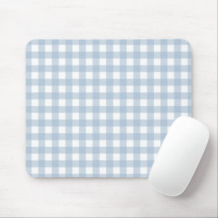 Minimalist Blue Gingham Plaid Pattern Mouse Mat