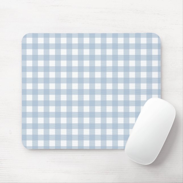 Minimalist Blue Gingham Plaid Pattern Mouse Mat (With Mouse)