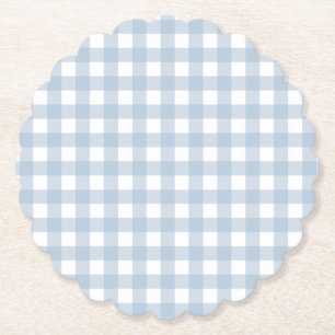 Minimalist Blue Gingham Plaid Pattern Paper Coaster