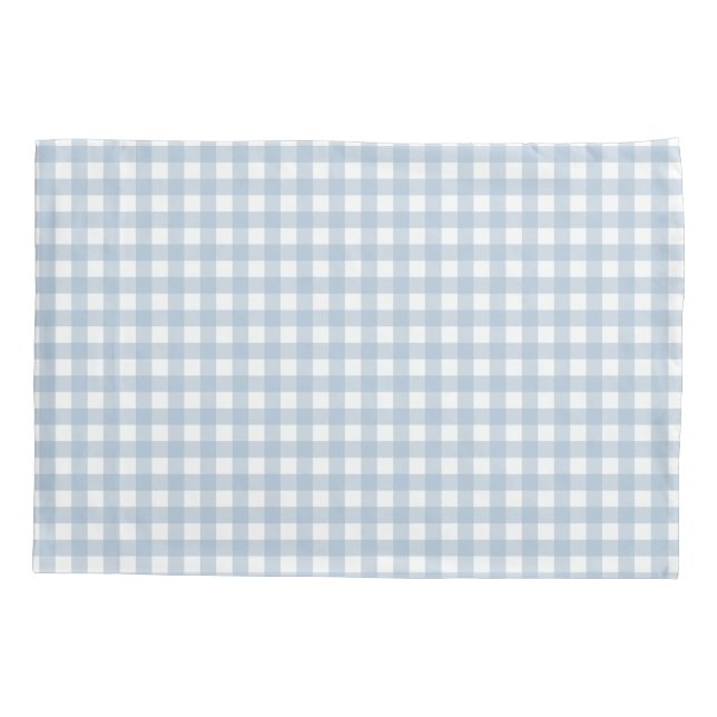 Minimalist Blue Gingham Plaid Pattern Pillowcase (Back)