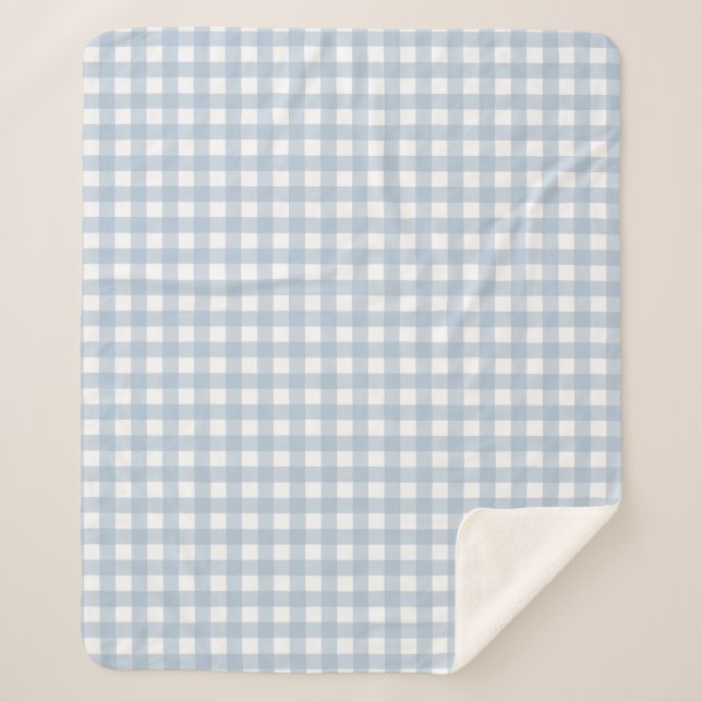 Minimalist Blue Gingham Plaid Pattern Sherpa Blanket (Front)
