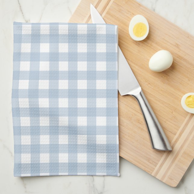Minimalist Blue Gingham Plaid Pattern Tea Towel (Quarter Fold)