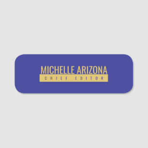 Minimalist Blue & Gold Color Professional Modern  Name Tag