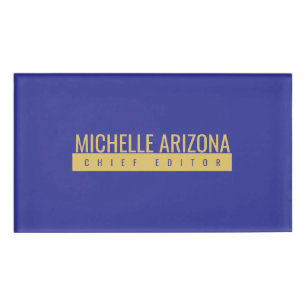 Minimalist Blue & Gold Color Professional Modern Name Tag
