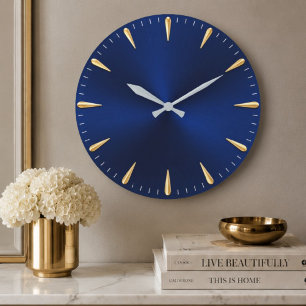Minimalist Blue & Gold Luxury Midnight Blue Modern Large Clock