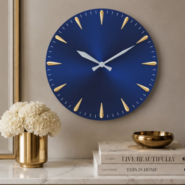 Minimalist Blue & Gold Luxury Midnight Blue Modern Large Clock (Creator Uploaded)