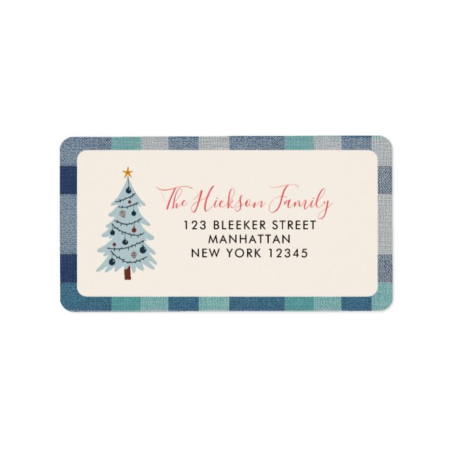 Minimalist Blue Gray Scandi Tree Label (Front)